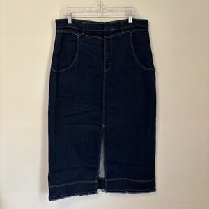 Pilcro Arden Double Waist Denim Midi Skirt Slit Rodeo Western 16 Blue Preppy